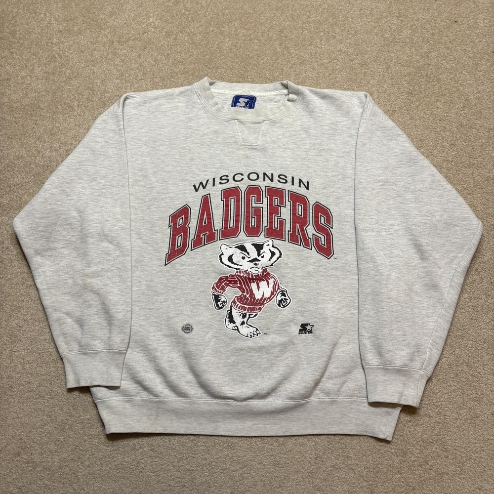 Vtg Wisconsin Badgers Sweatshirt Mens XL Gray NCAA Football Starter Crewneck 90s